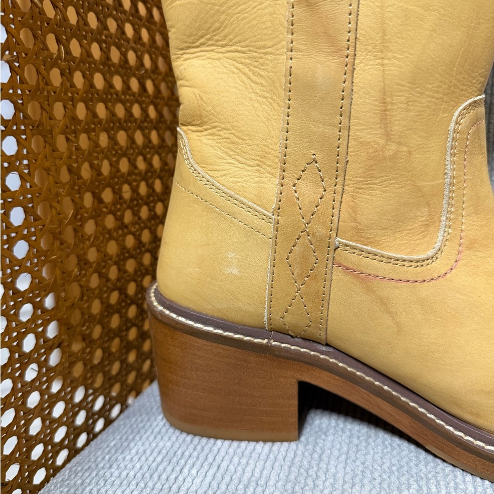 Frye Tall Leather Heeled Boots in Mustard Yellow - Picture 4 of 10